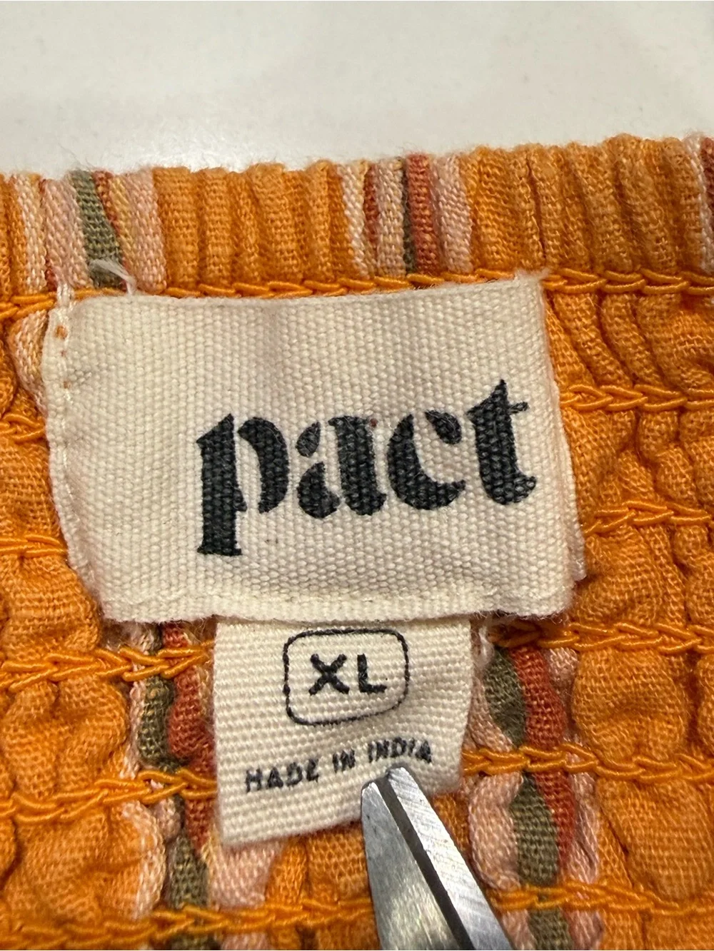 Pact Women's Canopy Linen Blend Button-Front Dress Size XL Orange Striped Boho